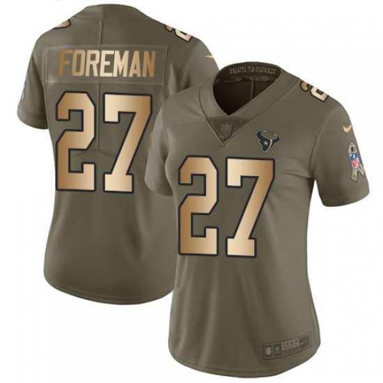 Women's Nike Houston Texans #27 D'Onta Foreman Limited Olive/Gold 2017 Salute to Service NFL Jersey - Ujersey