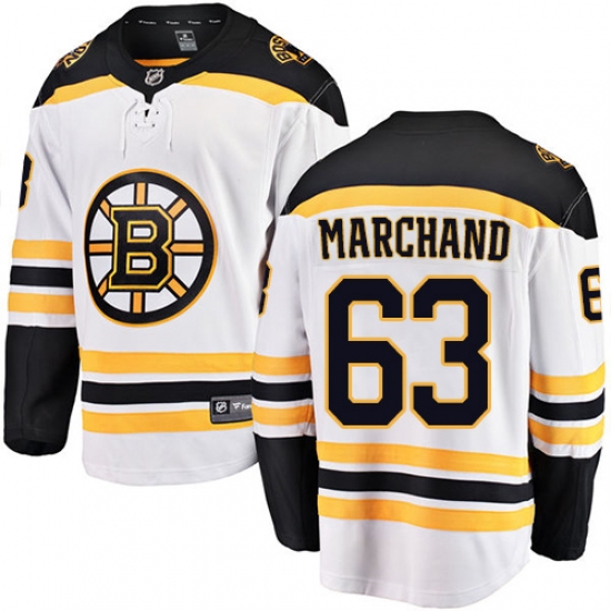 Youth Boston Bruins #63 Brad Marchand Authentic White Away Fanatics Branded Breakaway NHL Jersey - Ujersey