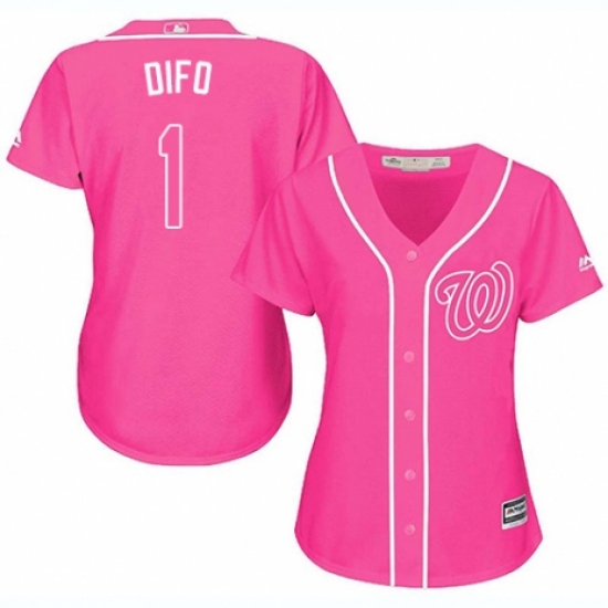 Women's Majestic Washington Nationals #1 Wilmer Difo Authentic Pink Fashion Cool Base MLB Jersey - Ujersey