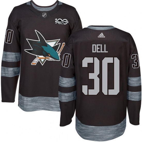 Men's Adidas San Jose Sharks #30 Aaron Dell Authentic Black 1917-2017 100th Anniversary NHL Jersey - Ujersey