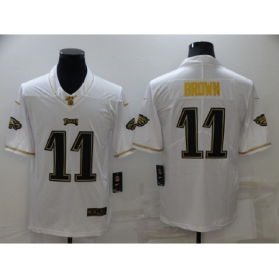 Men's Philadelphia Eagles #11 A. J. Brown White 100th Season Golden Edition Jersey - Ujersey