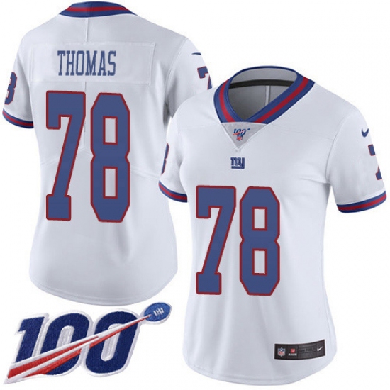 Women's New York Giants #78 Andrew Thomas White Stitched NFL Limited Rush 100th Season Jersey - Ujersey