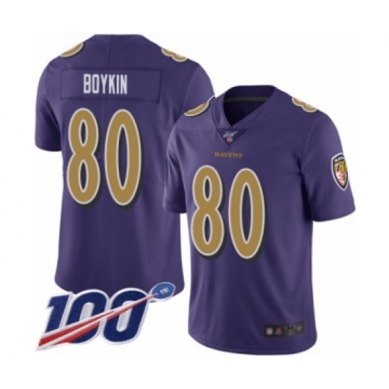 Men's Baltimore Ravens #80 Miles Boykin Limited Purple Rush Vapor Untouchable 100th Season Football Jersey - Ujersey