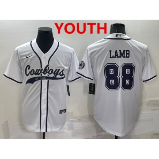 Youth Dallas Cowboys #88 CeeDee Lamb White Stitched Cool Base Nike Baseball Jersey - Ujersey