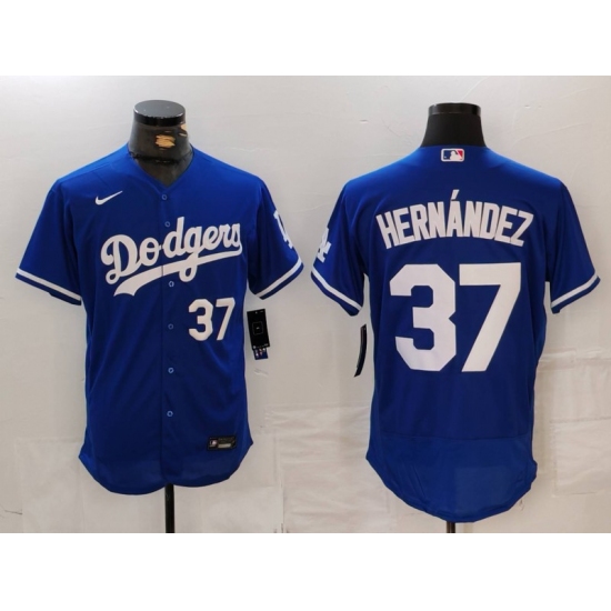 Men's Los Angeles Dodgers #37 Teoscar Hernandez Number Blue Flex Base Stitched Jerseys - Ujersey