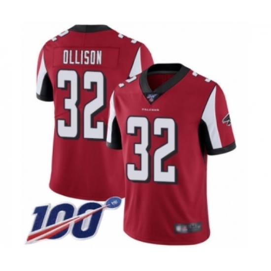 Men's Atlanta Falcons #32 Qadree Ollison Red Team Color Vapor Untouchable Limited Player 100th Season Football Jersey - Ujersey