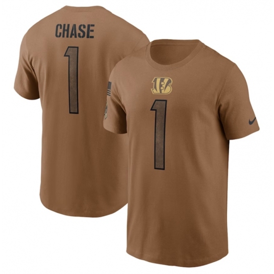 Men's Cincinnati Bengals #1 JaMarr Chase 2023 Brown Salute To Service T Shirt - Ujersey