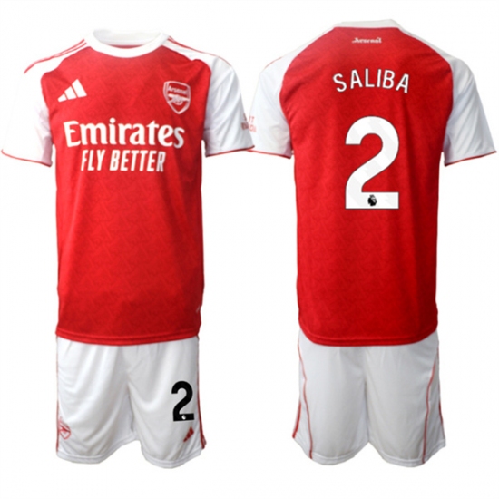 Men's Arsenal F.C #2 William Saliba 2026 Red Home Soccer Jersey Suit