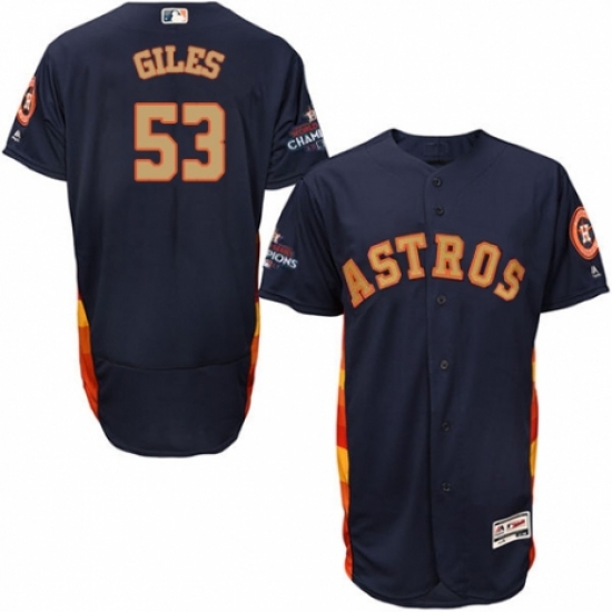 Men's Majestic Houston Astros #53 Ken Giles Navy Blue Alternate 2018 Gold Program Flex Base Authentic Collection MLB Jersey