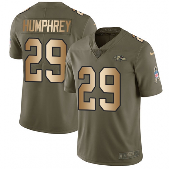 Men's Nike Baltimore Ravens #29 Marlon Humphrey Limited Olive/Gold Salute to Service NFL Jersey - Ujersey