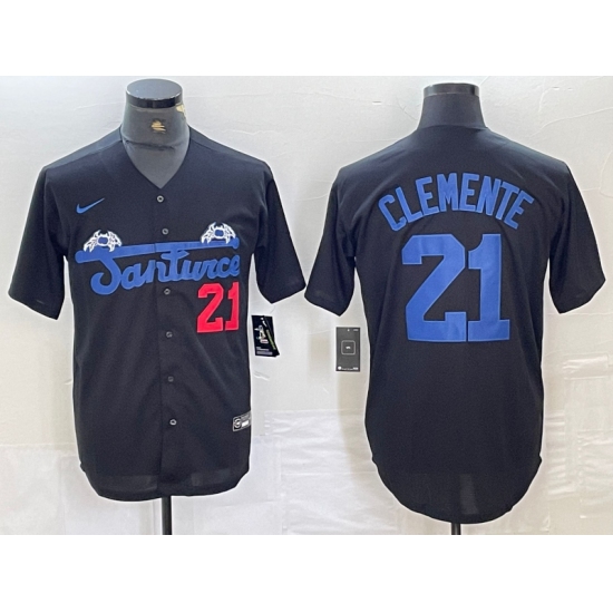 Men's Santurce Crabbers #21 Roberto Clemente Black Cool Base Stitched Baseball Jersey