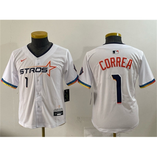 Youth Houston Astros #1 Carlos Correa White 2025 City Connect Limited Stitched Baseball Jersey - Ujersey
