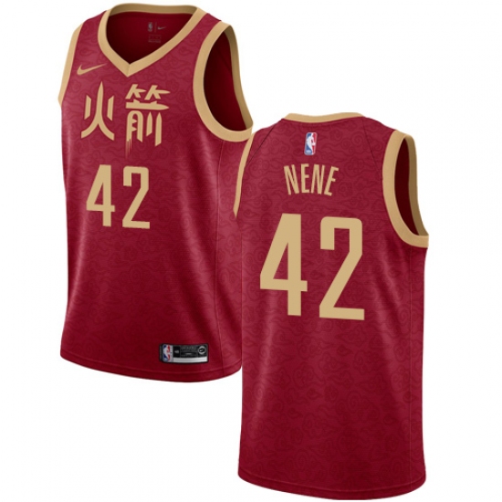 Men's Nike Houston Rockets #42 Nene Swingman Red NBA Jersey - 2018 19 City Edition - Ujersey
