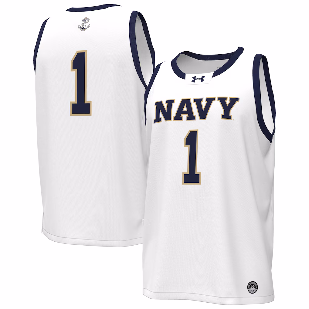 Men's Under Armour White Navy Midshipmen #1 Replica Basketball Jersey