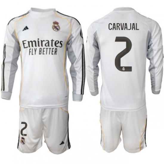 Men Real Madrid 2026 Soccer Jerseys White Long #2 CARVAJAL