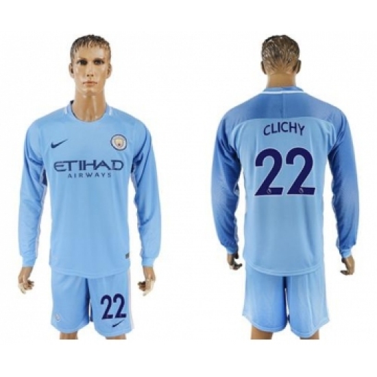Manchester City #22 Clichy Home Long Sleeves Soccer Club Jersey