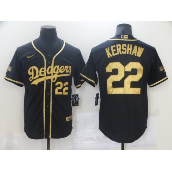 Men's Nike Los Angeles Dodgers #22 Clayton Kershaw Black Gold Authentic Jersey - Ujersey
