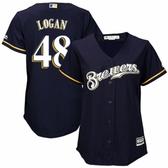 Women's Majestic Milwaukee Brewers #48 Boone Logan Authentic White Alternate Cool Base MLB Jersey - Ujersey