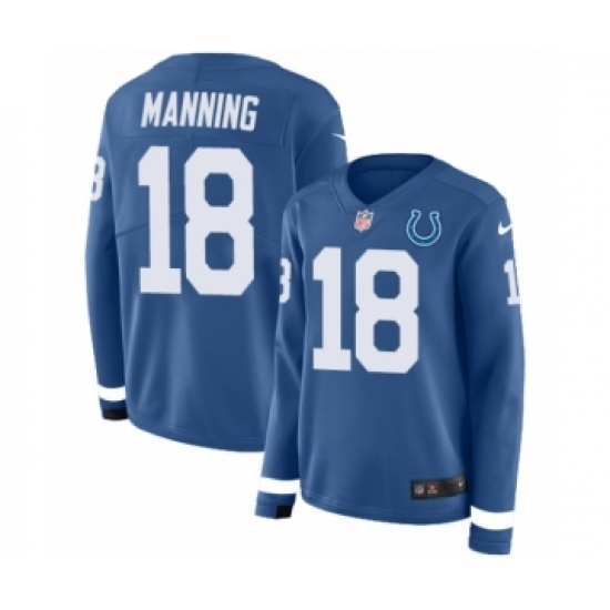 Women's Nike Indianapolis Colts #18 Peyton Manning Limited Blue Therma Long Sleeve NFL Jersey - Ujersey