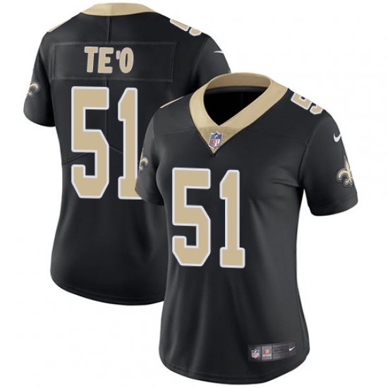 Women's Nike New Orleans Saints #51 Manti Te'o Black Team Color Vapor Untouchable Limited Player NFL Jersey - Ujersey
