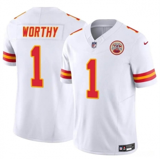 Youth Kansas City Chiefs #1 Xavier Worthy White 2023 F U S E Vapor Untouchable Limited Stitched Football Jersey - Ujersey