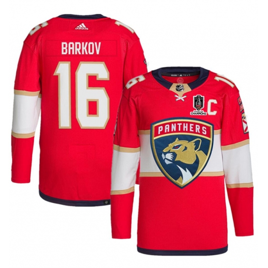 Men's Florida Panthers #16 Aleksander Barkov Red Home 2024 Stanley Cup Champions Stitched Jersey - Ujersey