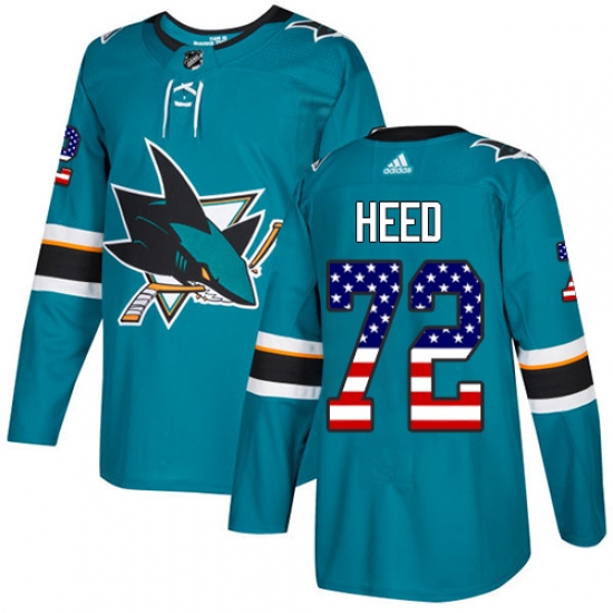 Youth Adidas San Jose Sharks #72 Tim Heed Authentic Teal Green USA Flag Fashion NHL Jersey - Ujersey