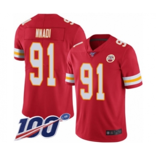 Men's Kansas City Chiefs #91 Derrick Nnadi Red Team Color Vapor Untouchable Limited Player 100th Season Football Jersey - Ujersey