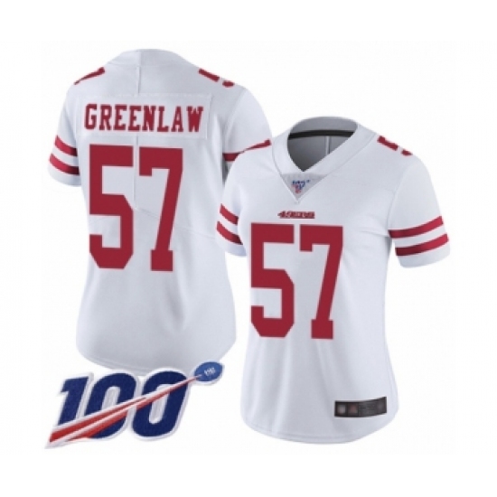 Women's San Francisco 49ers #57 Dre Greenlaw White Vapor Untouchable Limited Player 100th Season Football Jersey - Ujersey