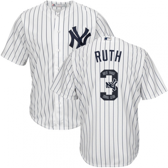 Men's Majestic New York Yankees #3 Babe Ruth Authentic White Team Logo Fashion MLB Jersey - Ujersey