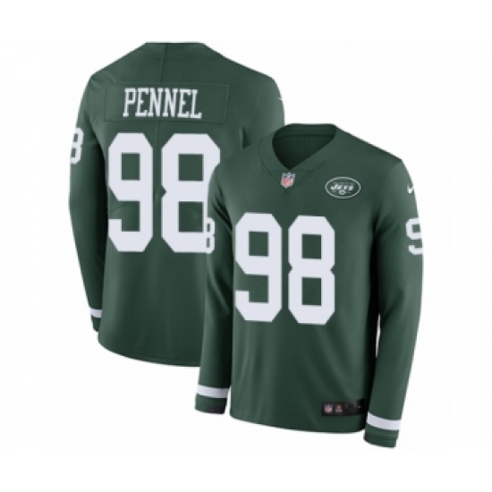 Men's Nike New York Jets #98 Mike Pennel Limited Green Therma Long Sleeve NFL Jersey - Ujersey