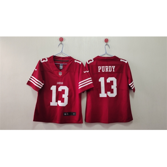 Women's San Francisco 49ers #13 Brock Purdy Red Vapor Football Stitched Jersey(Run Small) - Ujersey