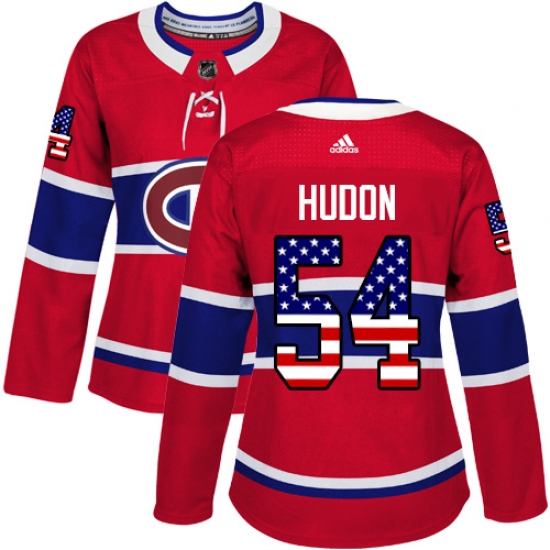 Women's Adidas Montreal Canadiens #54 Charles Hudon Authentic Red USA Flag Fashion NHL Jersey - Ujersey