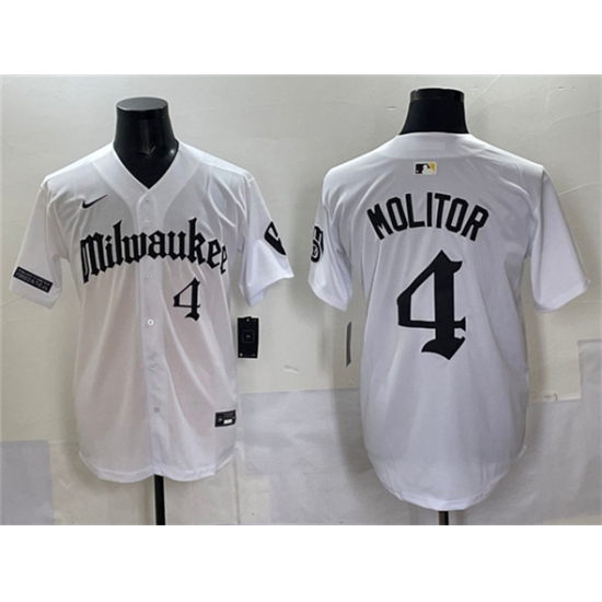 Men's Milwaukee Brewers #4 Paul Molitor White 'Gothic 414 Shadows Edition' Vapor Premier Limited Stitched Jersey - Ujersey