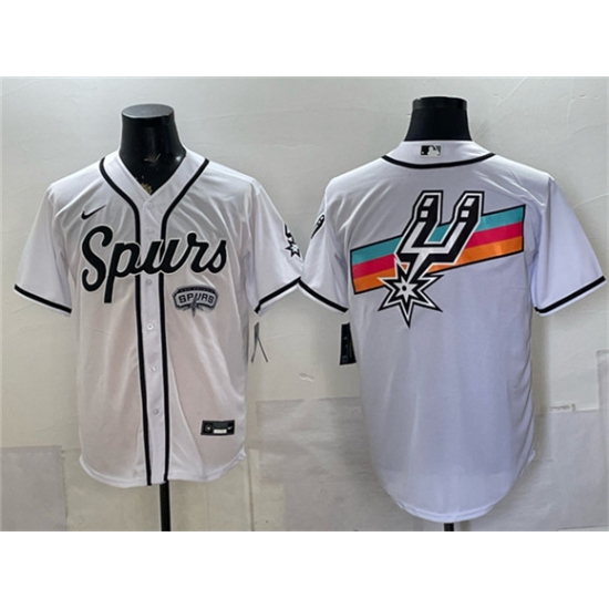 Men's San Antonio Spurs Team Big Logo White Stitched Baseball Jersey - Ujersey