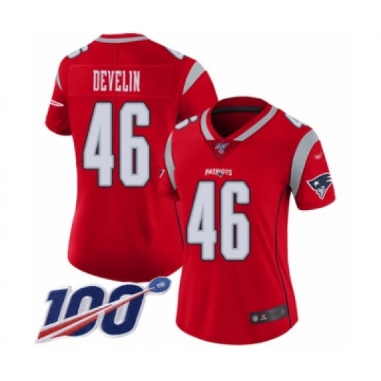 Women's New England Patriots #46 James Develin Limited Red Inverted Legend 100th Season Football Jersey - Ujersey