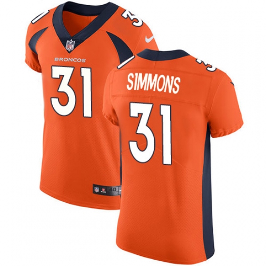 Men's Nike Denver Broncos #31 Justin Simmons Orange Team Color Vapor Untouchable Elite Player NFL Jersey - Ujersey