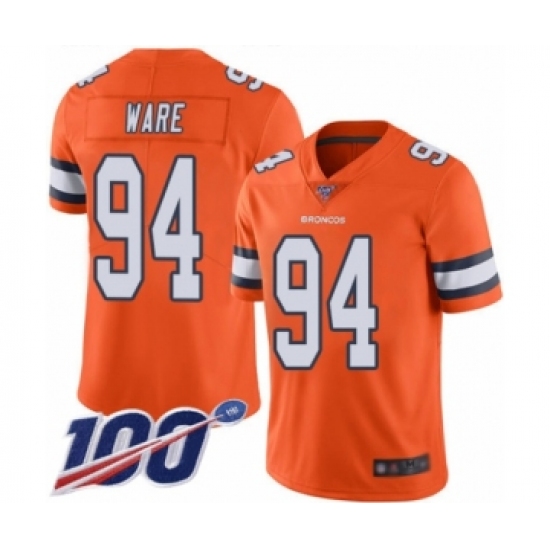 Men's Denver Broncos #94 DeMarcus Ware Limited Orange Rush Vapor Untouchable 100th Season Football Jersey - Ujersey
