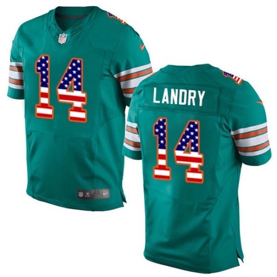Men's Nike Miami Dolphins #14 Jarvis Landry Elite Aqua Green Alternate USA Flag Fashion NFL Jersey - ujerseystore