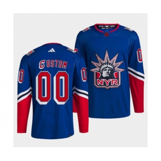 Men's New York Rangers Custom Blue 2022 Reverse Retro Stitched Jersey - Ujersey
