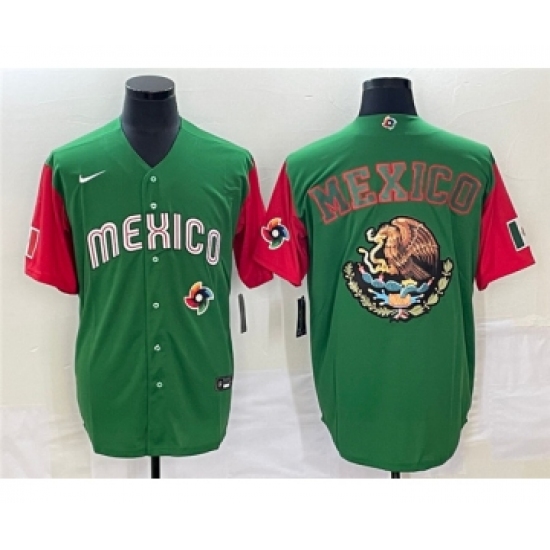 Men's Mexico Baseball 2023 Green Team Big Logo World Baseball Classic Stitched Jersey1