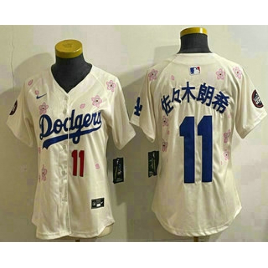 Women's Los Angeles Dodgers #11 Roki Sasaki Cream Japanese 2025 Tokyo Series Limited Jersey - Ujersey