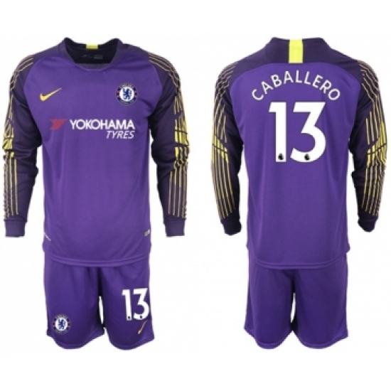 Chelsea #13 Caballero Purple Goalkeeper Long Sleeves Soccer Club Jersey