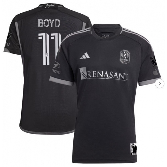 Mens Nashville SC Tyler Boyd adidas Black 2024 Man In Black Kit Authentic Player Jersey - Ujersey