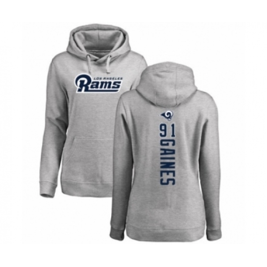 Football Women's Los Angeles Rams #91 Greg Gaines Ash Backer Pullover Hoodie - Ujersey