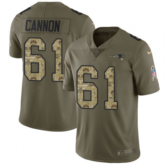 Youth Nike New England Patriots #61 Marcus Cannon Limited Olive/Camo 2017 Salute to Service NFL Jersey