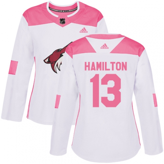 Women's Adidas Arizona Coyotes #13 Freddie Hamilton Authentic White Pink Fashion NHL Jersey - Ujersey