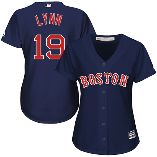Women's Majestic Boston Red Sox #19 Fred Lynn Replica Navy Blue Alternate Road MLB Jersey - Ujersey