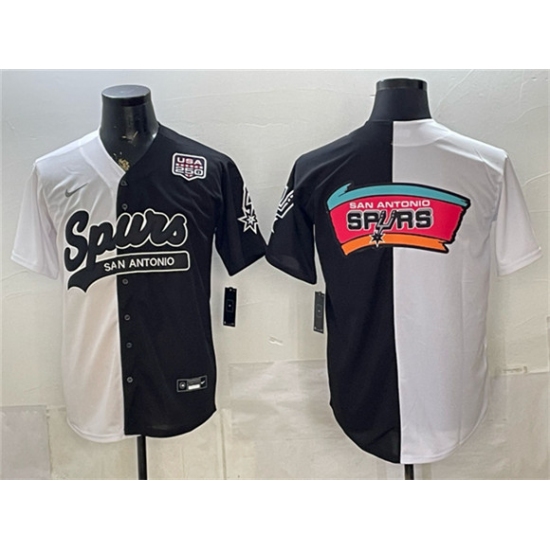 Men's San Antonio Spurs Team Big Logo White Black Split USA 250 Stitched Baseball Jersey - Ujersey