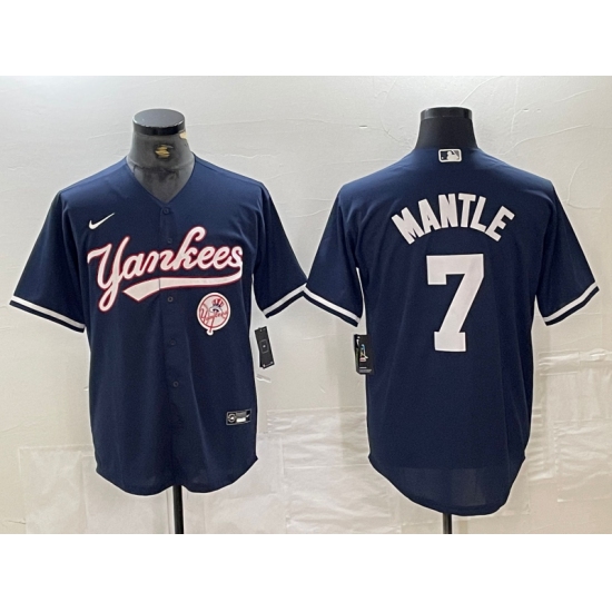Men's New York Yankees #7 Mickey Mantle Navy With Cool Base Stitched Baseball Jersey